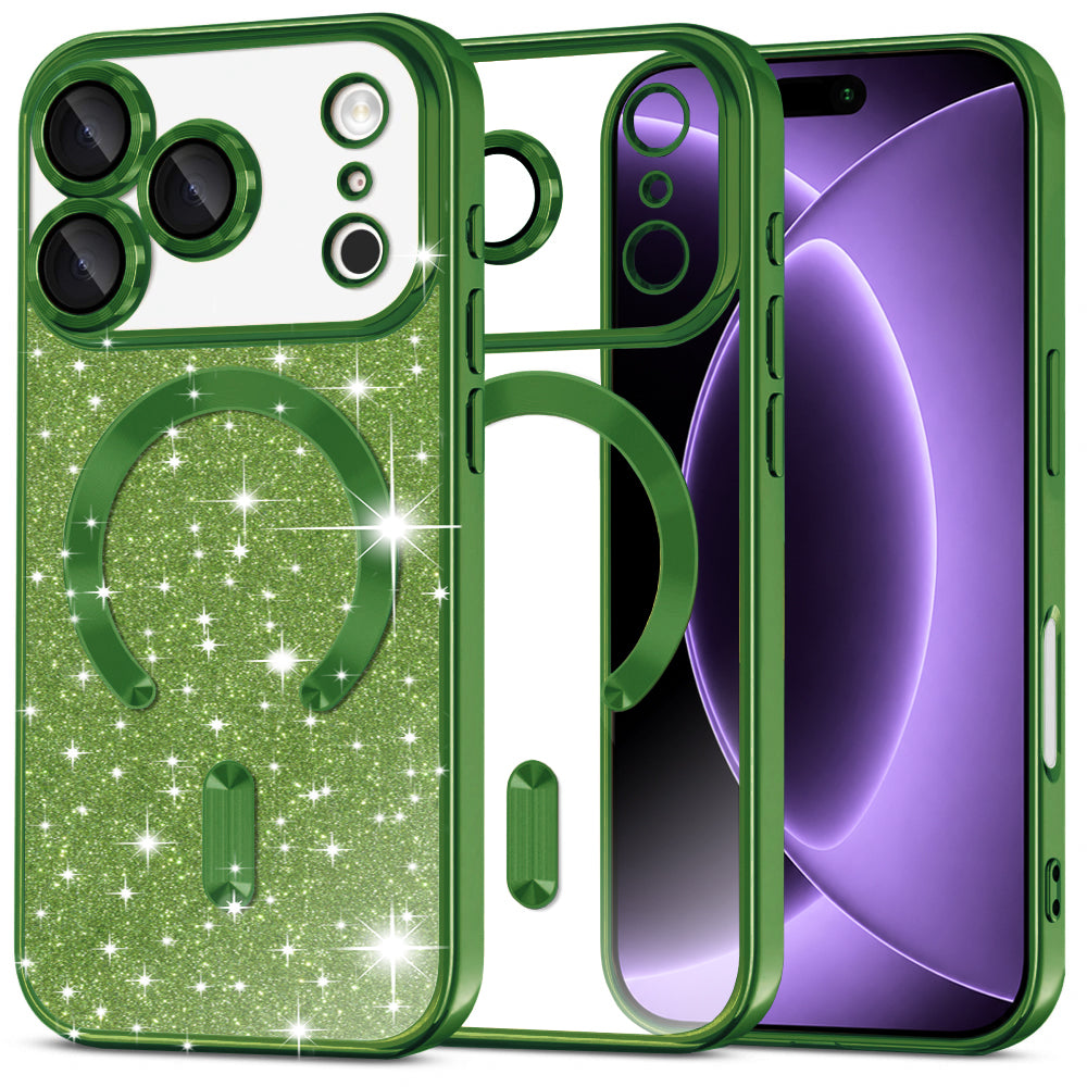 Husa de protectie Techsuit Luxury Glitter MagSafe compatibil cu iPhone 18 Pro / iPhone 17 Pro, Verde