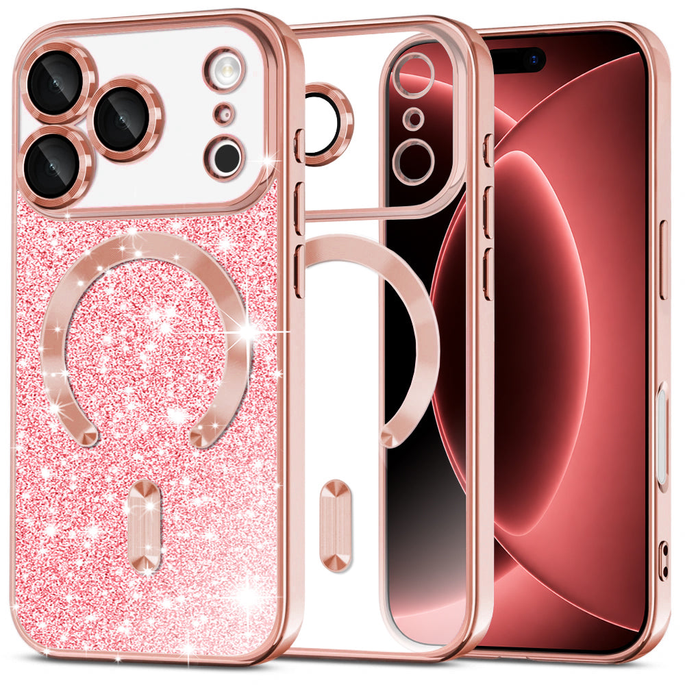 Husa de protectie Techsuit Luxury Glitter MagSafe compatibil cu iPhone 18 Pro Max / iPhone 17 Pro Max, Roz Auriu