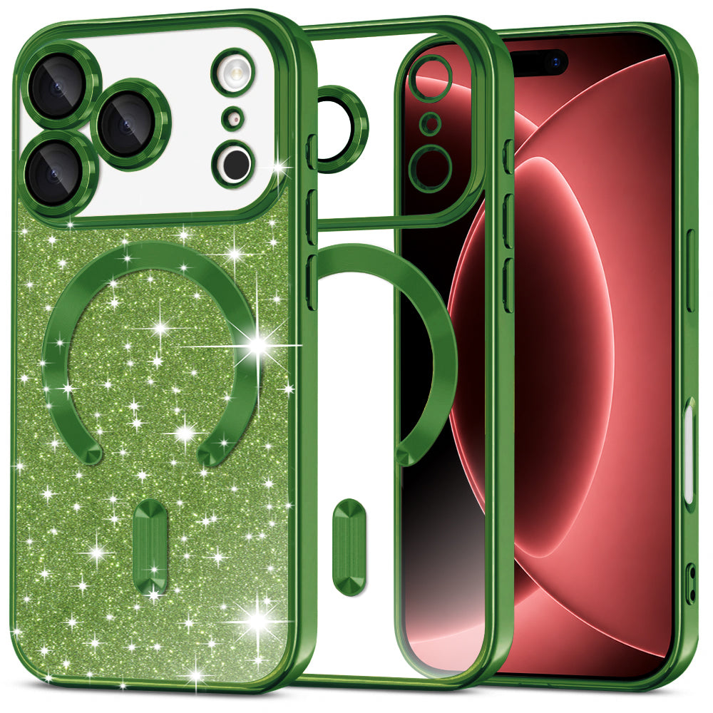 Husa de protectie Techsuit Luxury Glitter MagSafe compatibil cu iPhone 18 Pro Max / iPhone 17 Pro Max, Verde