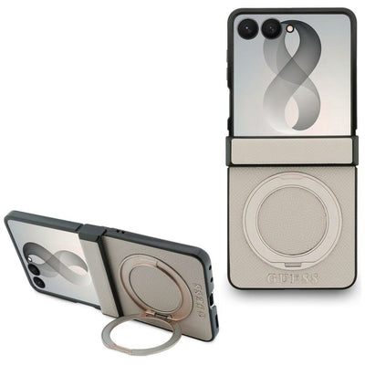Husa de protectie Guess Ring Stand compatibil cu Samsung Galaxy Z Flip8, Bej
