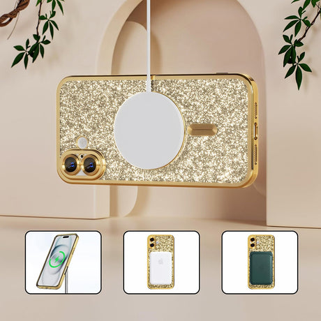 Husa de protectie Techsuit Luxury Glitter MagSafe compatibil cu iPhone 18 Pro / iPhone 17 Pro, Roz Auriu