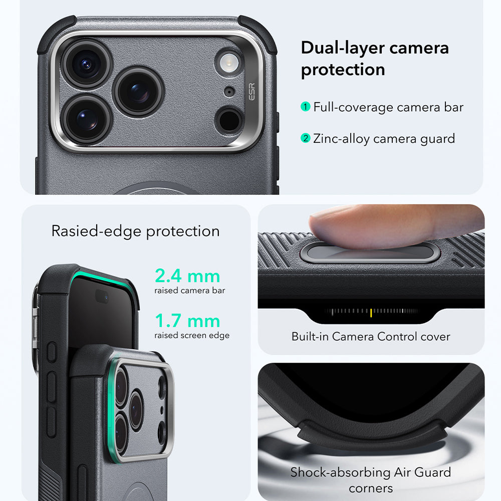 Husa de protectie ESR Cyber Armor compatibil cu iPhone 17 Pro / iPhone 18 Pro, Gri