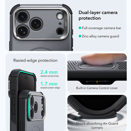 Husa de protectie ESR Cyber Armor compatibil cu iPhone 17 Pro / iPhone 18 Pro, Gri