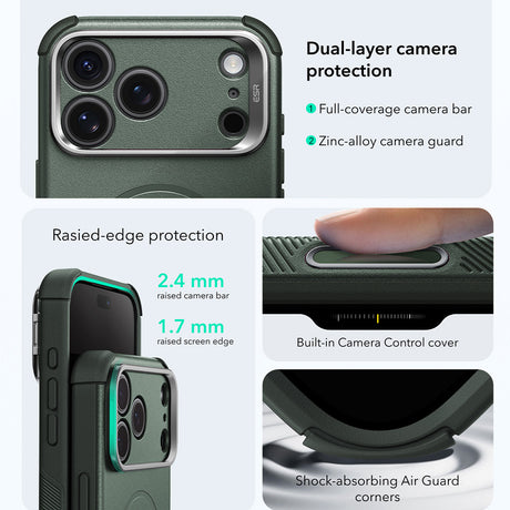 Husa de protectie ESR Cyber Armor compatibil cu iPhone 17 Pro / iPhone 18 Pro, Verde