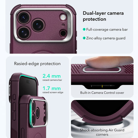 Husa de protectie ESR Cyber Armor compatibil cu iPhone 17 Pro / iPhone 18 Pro, Bordo