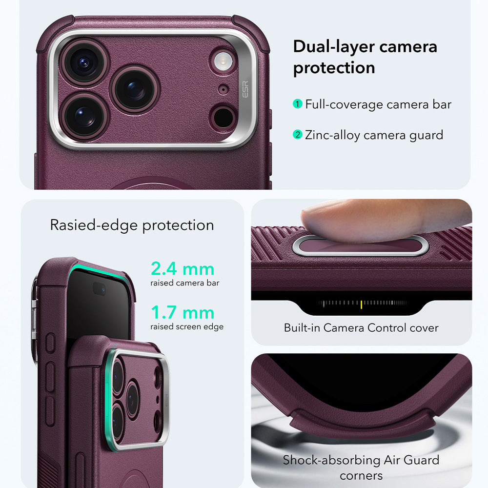 Husa de protectie ESR Cyber Armor compatibil cu iPhone 17 Pro Max / iPhone 18 Pro Max, Bordo
