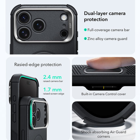 Husa de protectie ESR Cyber Armor compatibil cu iPhone 17 Pro / iPhone 18 Pro, Negru