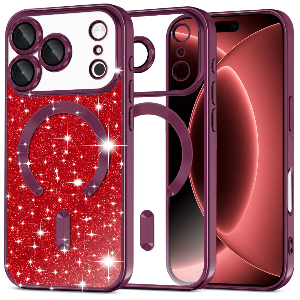 Husa de protectie Techsuit Luxury Glitter MagSafe compatibil cu iPhone 18 Pro Max / iPhone 17 Pro Max, Visiniu