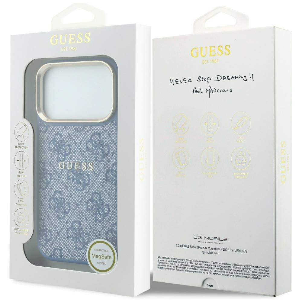 Husa de protectie Guess 4G Embossed Classic compatibil cu iPhone 18 Pro Max / iPhone 17 Pro Max, Albastru
