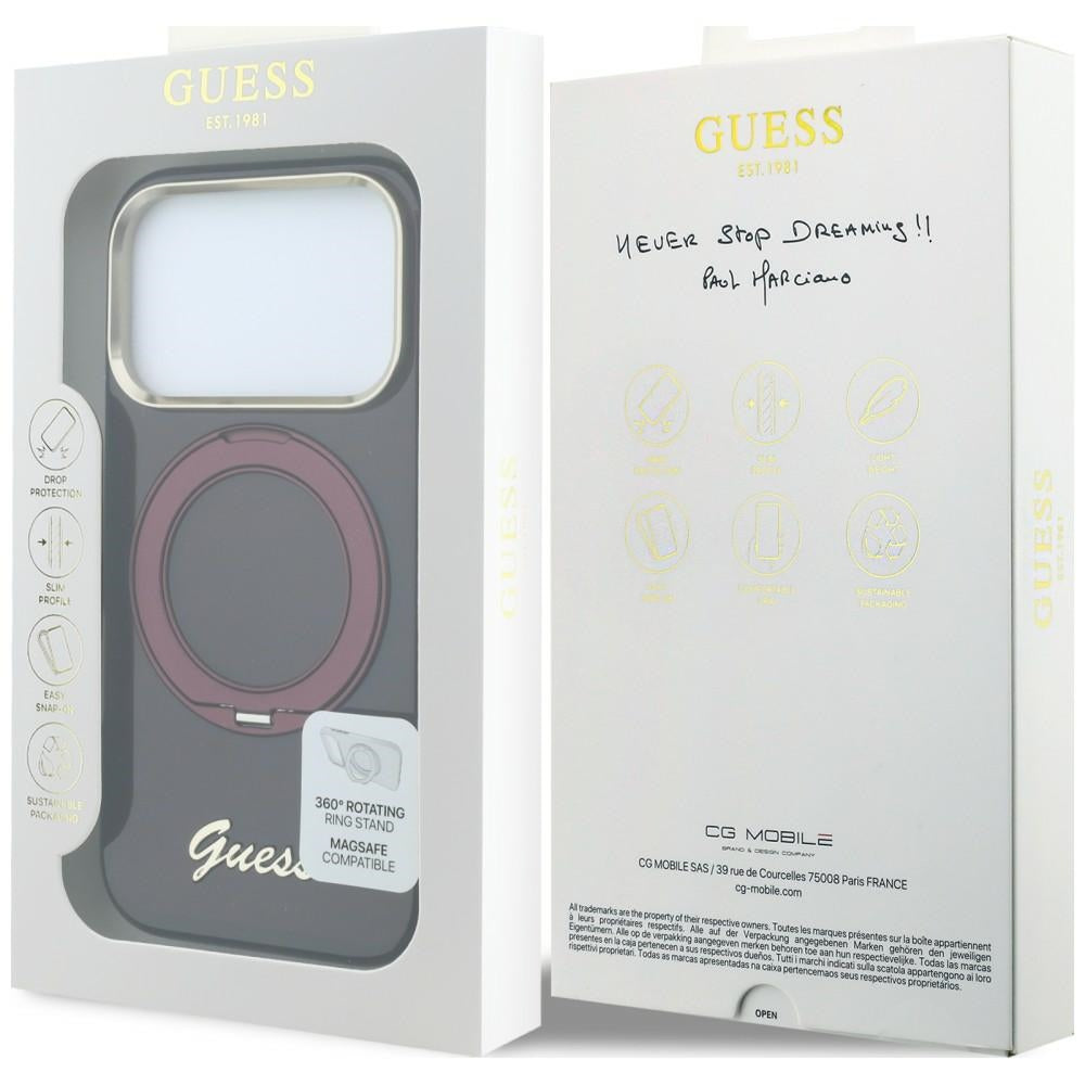 Husa de protectie Guess Ring Stand compatibil cu iPhone 18 Pro / iPhone 17 Pro, Bordo