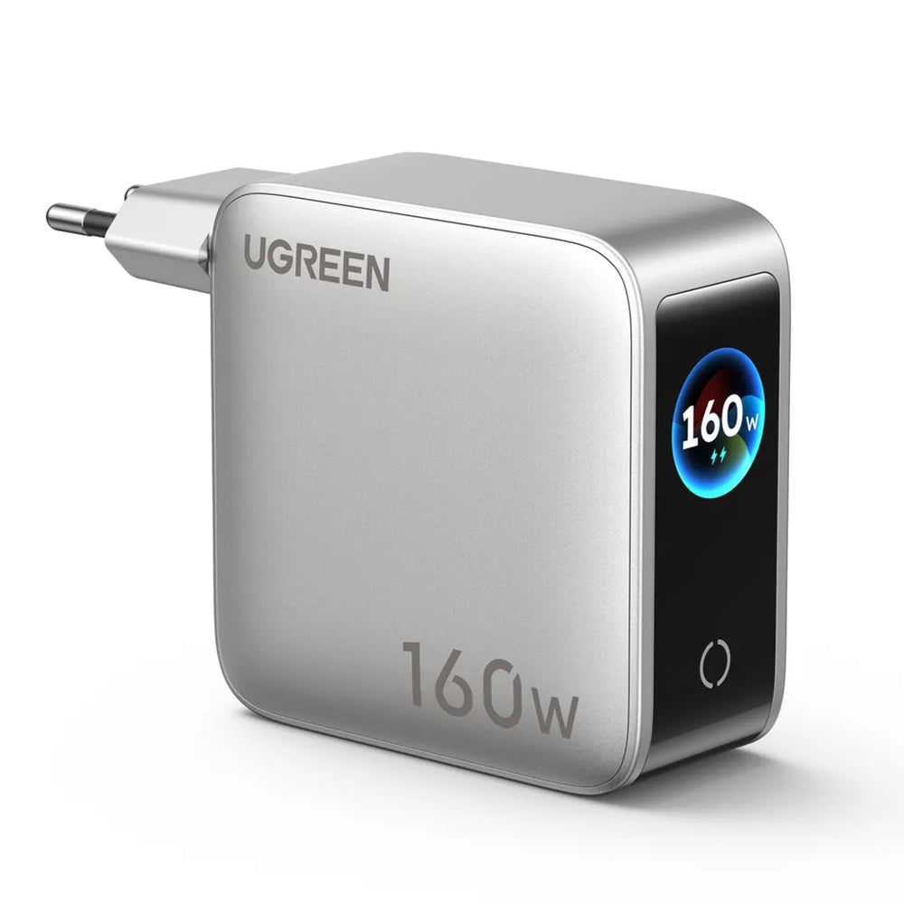 Incarcator Ugreen (65637B), 4x Type-C USB, 160W GaN, Priza Pliabila, Argintiu