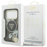Husa de protectie Guess IML Glitter Flowers Triangle compatibil cu iPhone 18 Pro, Negru