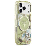 Husa de protectie Guess IML Glitter Flowers Triangle compatibil cu iPhone 18 Pro / iPhone 17 Pro, Verde