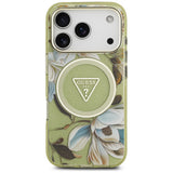 Husa de protectie Guess IML Glitter Flowers Triangle compatibil cu iPhone 18 Pro / iPhone 17 Pro, Verde