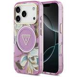 Husa de protectie Guess IML Glitter Flowers Triangle compatibil cu iPhone 18 Pro / iPhone 17 Pro, Mov