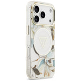 Husa de protectie Guess IML Glitter Flowers Triangle compatibil cu iPhone 18 Pro / iPhone 17 Pro, Alb