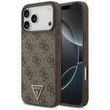 Husa de protectie Guess Leather 4G Triangle Strass compatibil cu iPhone 18 Pro Max / iPhone 17 Pro Max, Maro