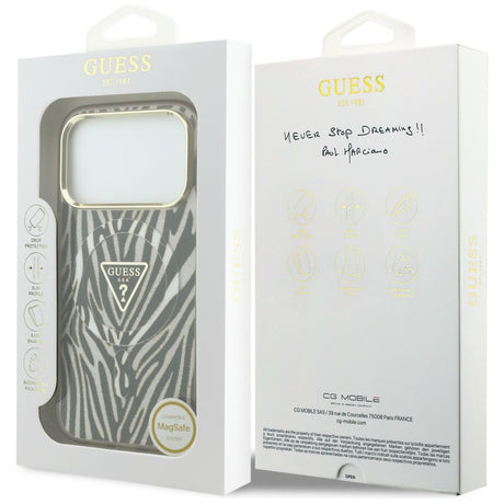 Husa de protectie Guess Zebra Glitter compatibil cu iPhone 18 Pro / iPhone 17 Pro, Auriu