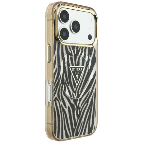 Husa de protectie Guess Zebra Glitter compatibil cu iPhone 18 Pro / iPhone 17 Pro, Auriu