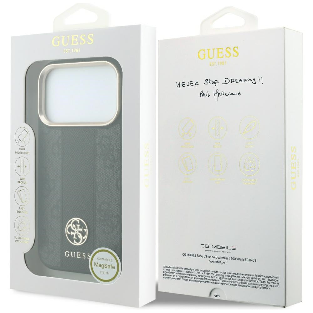 Husa de protectie Guess Leather 4G Stripe compatibil cu iPhone 17 Pro Max / iPhone 18 Pro Max, Negru