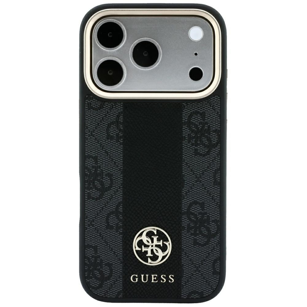 Husa de protectie Guess Leather 4G Stripe compatibil cu iPhone 17 Pro Max / iPhone 18 Pro Max, Negru