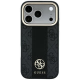 Husa de protectie Guess Leather 4G Stripe compatibil cu iPhone 17 Pro Max / iPhone 18 Pro Max, Negru