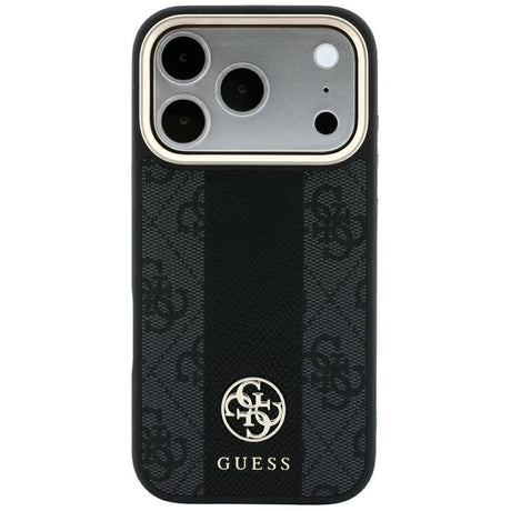 Husa de protectie Guess Leather 4G Stripe compatibil cu iPhone 17 Pro Max / iPhone 18 Pro Max, Negru
