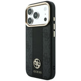 Husa de protectie Guess Leather 4G Stripe compatibil cu iPhone 17 Pro Max / iPhone 18 Pro Max, Negru