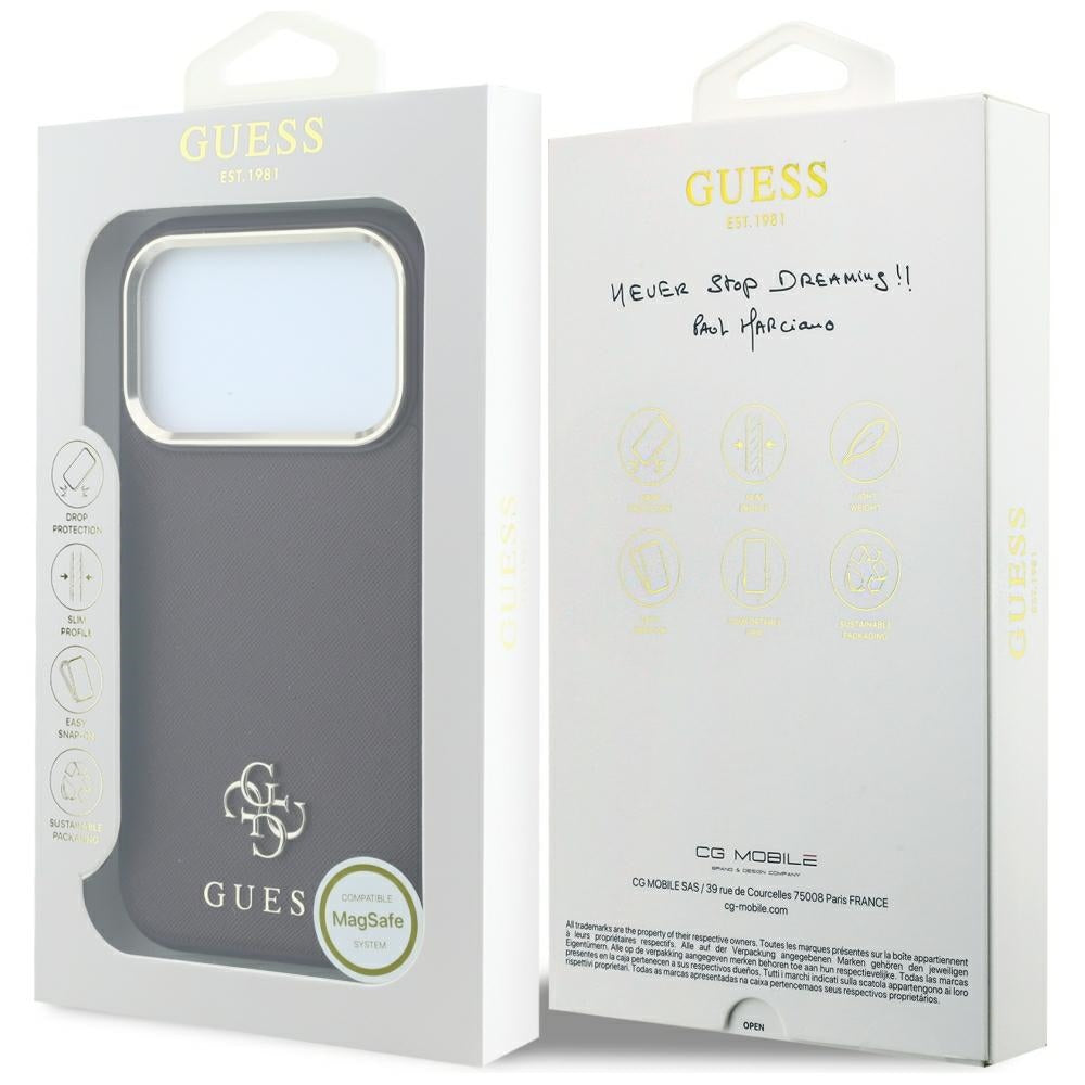 Husa de protectie Guess Saffiano Small 4G Classic MagSafe compatibil cu iPhone 17 Pro / iPhone 18 Pro, Bordo