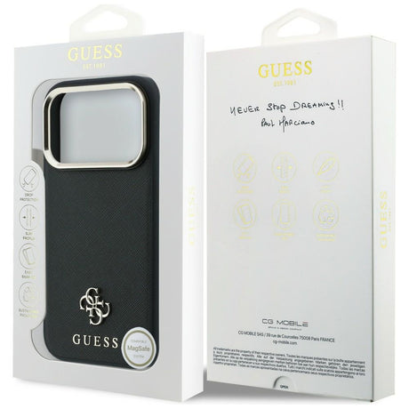 Husa de protectie Guess Saffiano Small 4G compatibil cu iPhone 17 Pro Max / iPhone 18 Pro Max, Negru