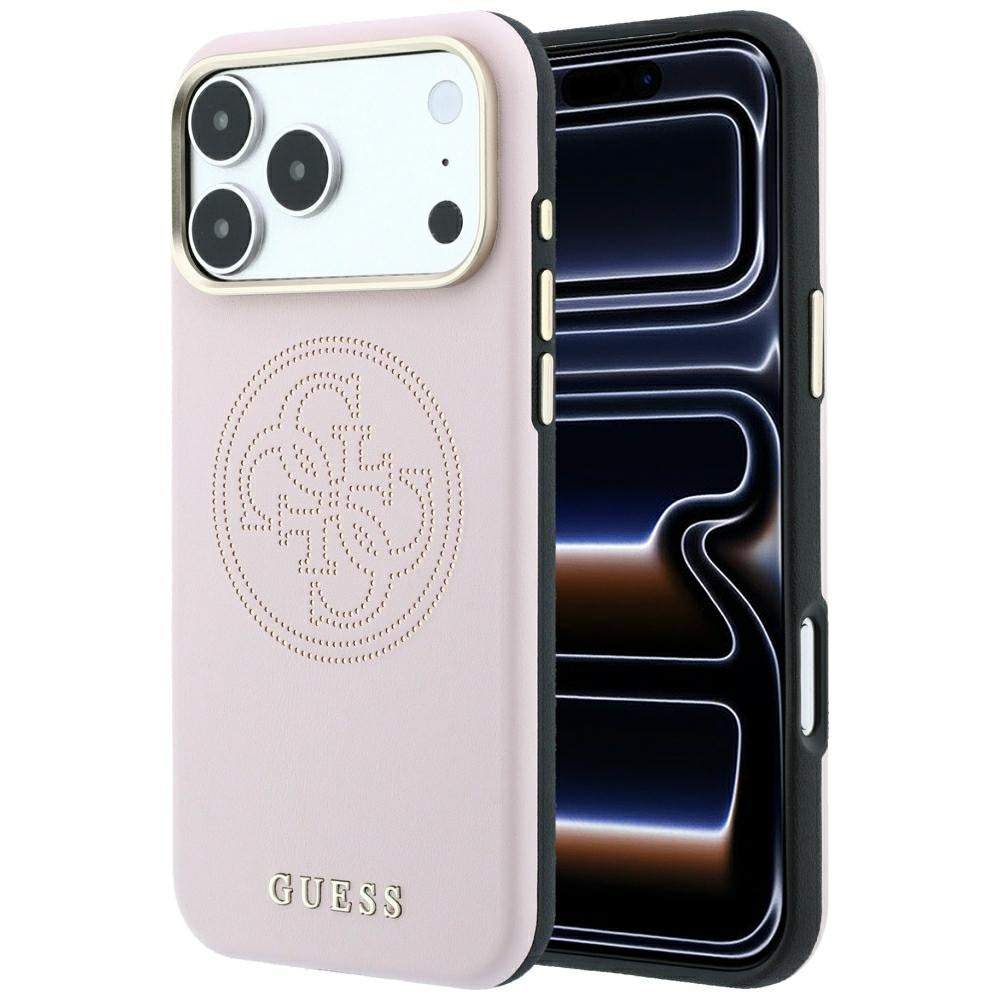 Husa de protectie Guess Leather Perforated 4G MagSafe compatibil cu iPhone 18 Pro / iPhone 17 Pro, Roz