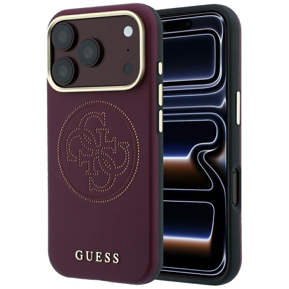 Husa de protectie Guess Leather Perforated 4G MagSafe compatibil cu iPhone 18 Pro / iPhone 17 Pro, Bordo