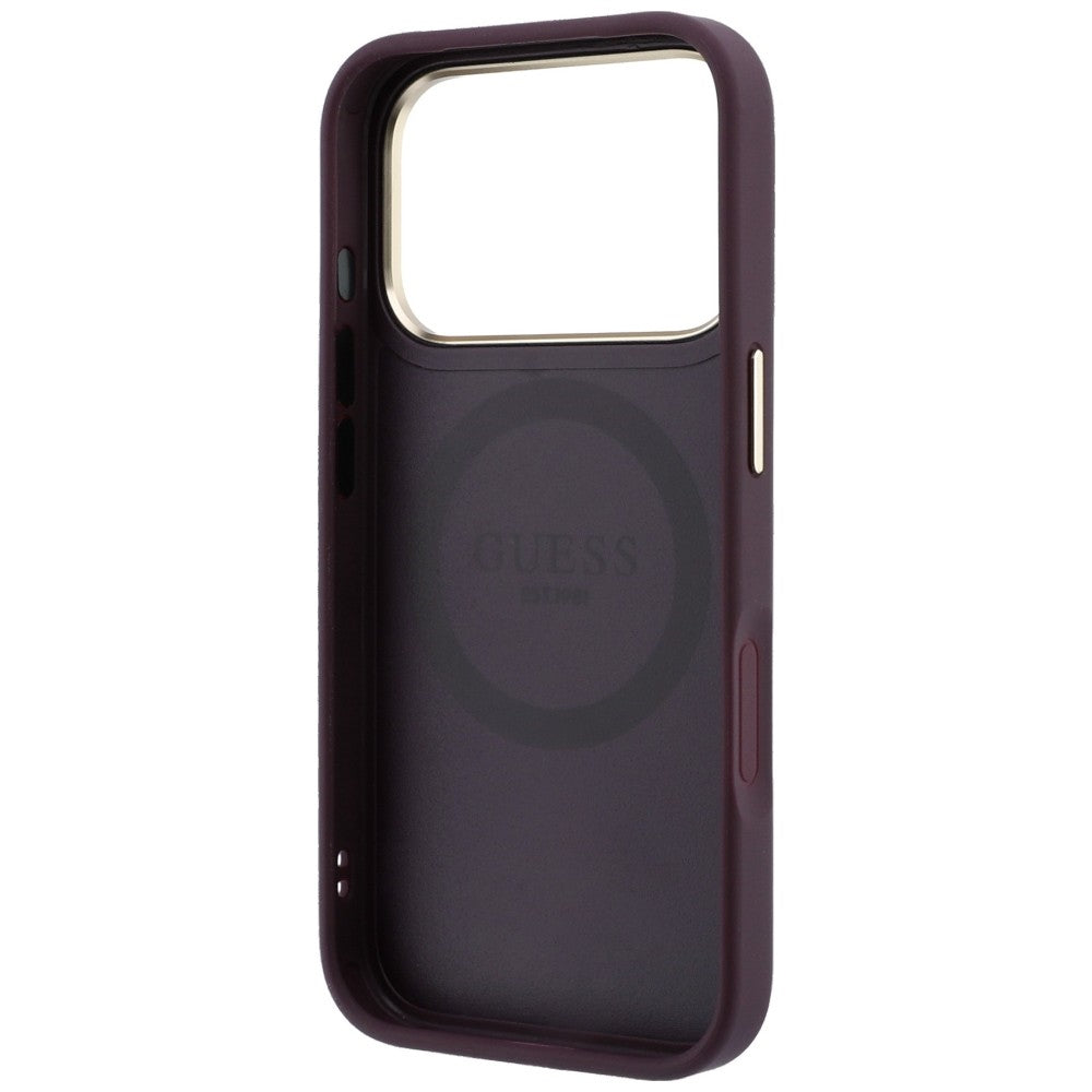 Husa de protectie Guess Leather Stripe Peony 4G MagSafe compatibil cu iPhone 18 Pro / iPhone 17 Pro, Roșu Burgundy