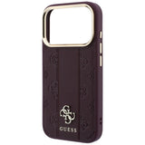 Husa de protectie Guess Leather Stripe Peony 4G MagSafe compatibil cu iPhone 18 Pro / iPhone 17 Pro, Roșu Burgundy