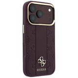 Husa de protectie Guess Leather Stripe Peony 4G MagSafe compatibil cu iPhone 18 Pro / iPhone 17 Pro, Roșu Burgundy