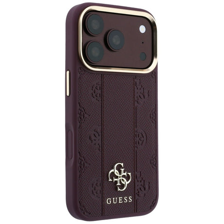 Husa de protectie Guess Leather Stripe Peony 4G MagSafe compatibil cu iPhone 18 Pro / iPhone 17 Pro, Roșu Burgundy