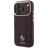 Husa de protectie Guess Leather Stripe Peony 4G MagSafe compatibil cu iPhone 18 Pro / iPhone 17 Pro, Roșu Burgundy