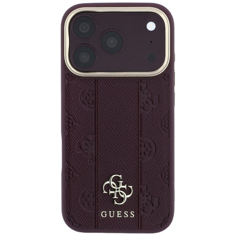 Husa de protectie Guess Leather Stripe Peony 4G MagSafe compatibil cu iPhone 17 Pro Max / iPhone 18 Pro Max, Bordo