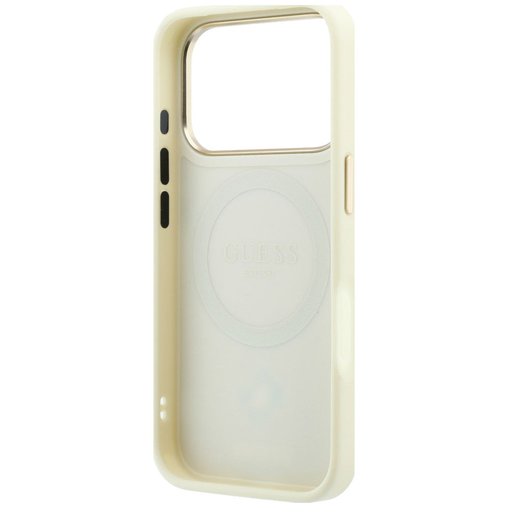 Husa de protectie Guess Leather Stripe Peony 4G MagSafe compatibil cu iPhone 18 Pro / iPhone 17 Pro, Bej