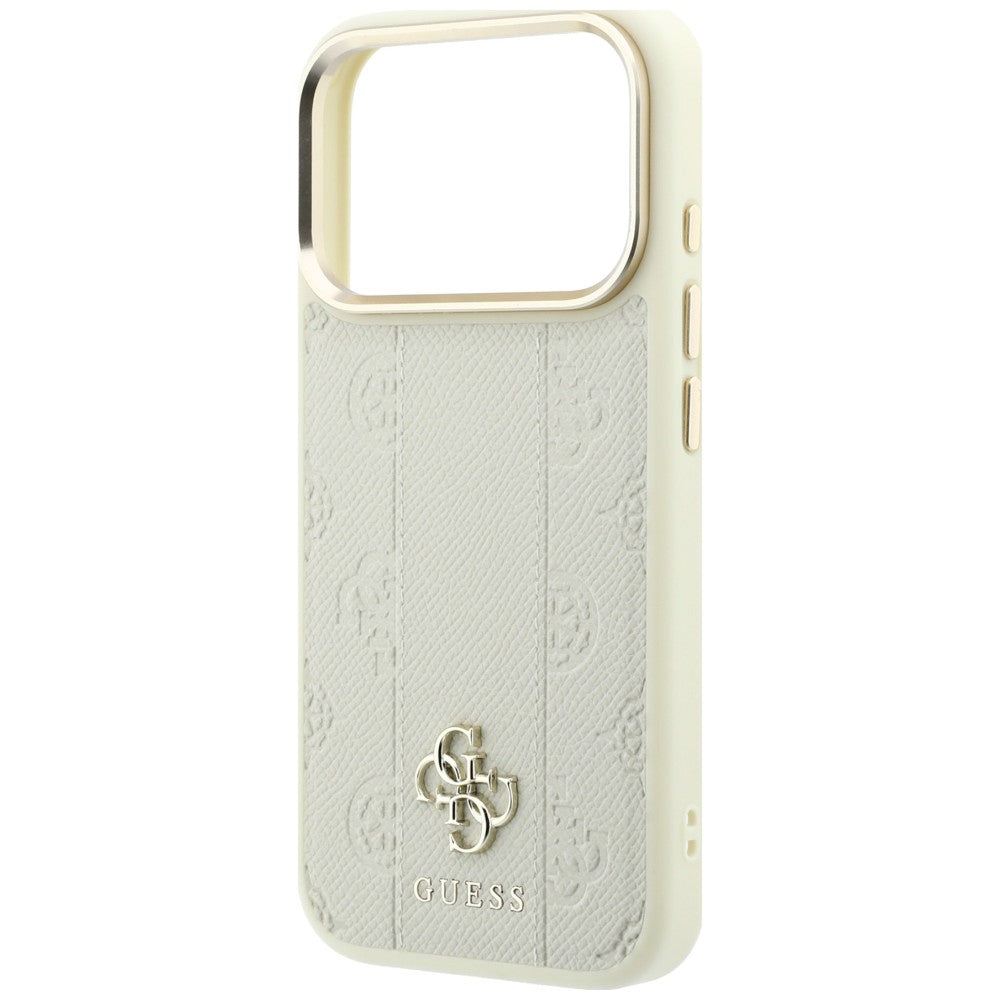 Husa de protectie Guess Leather Stripe Peony 4G MagSafe compatibil cu iPhone 18 Pro / iPhone 17 Pro, Bej