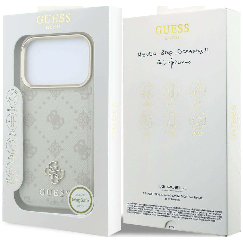 Husa de protectie Guess Leather Stripe Peony 4G MagSafe compatibil cu iPhone 18 Pro / iPhone 17 Pro, Bej