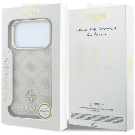 Husa de protectie Guess Leather Stripe Peony 4G MagSafe compatibil cu iPhone 18 Pro / iPhone 17 Pro, Bej