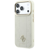 Husa de protectie Guess Leather Stripe Peony 4G MagSafe compatibil cu iPhone 18 Pro / iPhone 17 Pro, Bej
