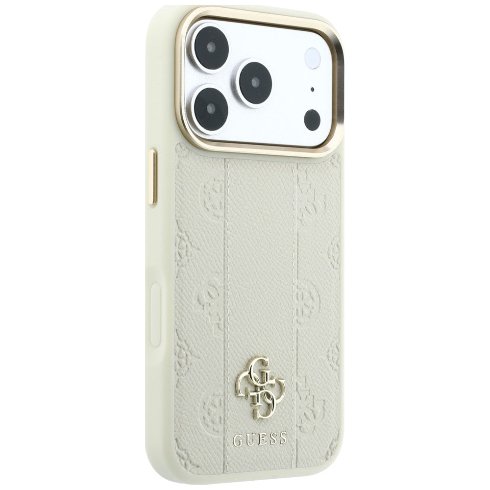 Husa de protectie Guess Leather Stripe Peony 4G MagSafe compatibil cu iPhone 18 Pro / iPhone 17 Pro, Bej
