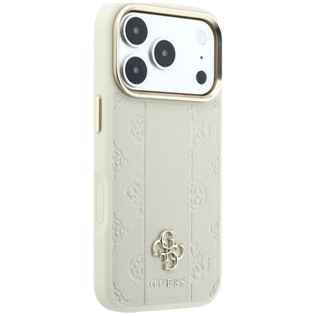 Husa de protectie Guess Leather Stripe Peony 4G MagSafe compatibil cu iPhone 18 Pro / iPhone 17 Pro, Bej