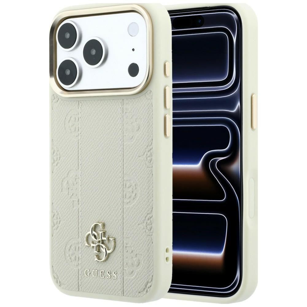 Husa de protectie Guess Leather Stripe Peony 4G MagSafe compatibil cu iPhone 18 Pro / iPhone 17 Pro, Bej
