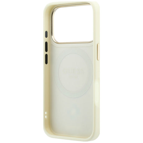 Husa de protectie Guess Leather Stripe Peony 4G compatibil cu iPhone 17 Pro Max / iPhone 18 Pro Max, Bej