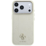 Husa de protectie Guess Leather Stripe Peony 4G compatibil cu iPhone 17 Pro Max / iPhone 18 Pro Max, Bej