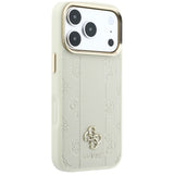 Husa de protectie Guess Leather Stripe Peony 4G compatibil cu iPhone 17 Pro Max / iPhone 18 Pro Max, Bej