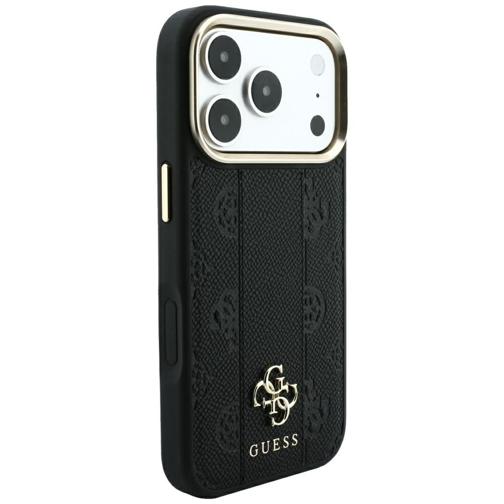 Husa de protectie Guess Leather Stripe Peony 4G compatibil cu iPhone 18 Pro / iPhone 17 Pro, Negru